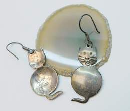 Vintage Taxco Sterling Silver Cat Dangle Earrings 13.4g alternative image