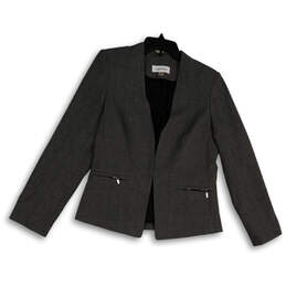 Womens Gray Regular Fit Zipped Pockets Long Sleeve Open Front Blazer Size 8