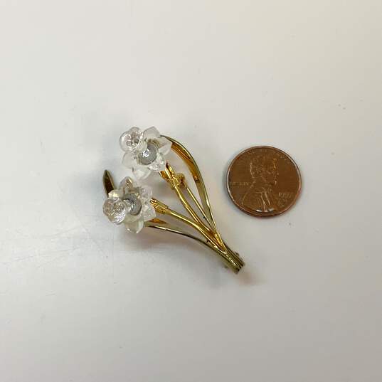 Designer Swarovski Gold-Tone Clear Crystal Daffodil Flower Mini Brooch Pin image number 4
