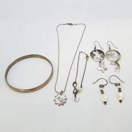 Sterling Silver Multi Gemstone Earrings Bangle Bracelet Pendant Necklace 7in Bracelet Bundle 5Pcs 30.5g