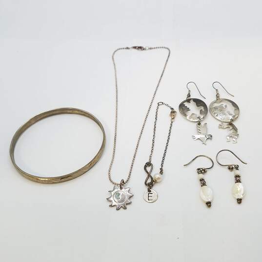 Sterling Silver Multi Gemstone Earrings Bangle Bracelet Pendant Necklace 7in Bracelet Bundle 5Pcs 30.5g image number 1