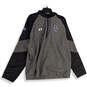 Mens Gray Black Long Sleeve Hooded Drawstring 1/4 Zip Jacket Size XL image number 3