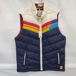 Marine Layer Archive Whistler Puffer Vest Multi Stripe Holiday Size M