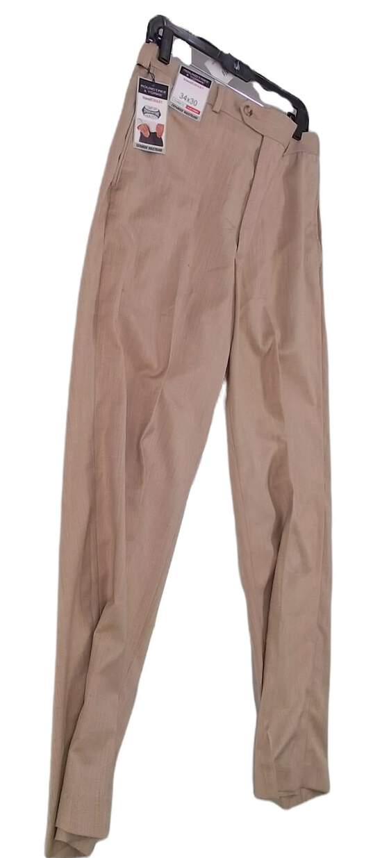 NWT Mens Tan Regular Fit Flat Front Dress Pants Size 34x30 image number 3