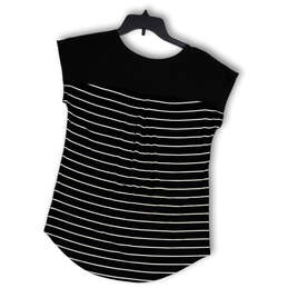 NWT Womens Black White Striped V-Neck Short Sleeve Pullover Blouse Top Sz S alternative image