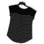 NWT Womens Black White Striped V-Neck Short Sleeve Pullover Blouse Top Sz S image number 2