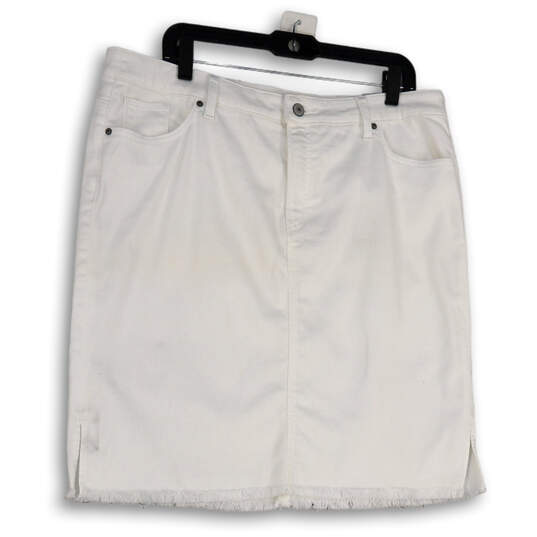 Womens White Denim Raw Hem Side Slit Pockets Straight & Pencil Skirt Sz 16 image number 1