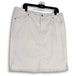 Womens White Denim Raw Hem Side Slit Pockets Straight & Pencil Skirt Sz 16