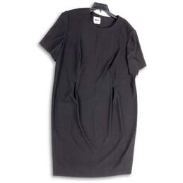 Womens Black Round Neck Short Sleeve Back Zip Sheath Dress Size 22WP