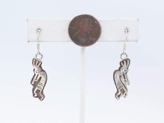 Southwestern Artisan 925 Sterling Silver Kokopelli Drop Earrings 4.3g image number 3