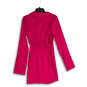 NWT Womens Hot Pink Satin Collared Cuff Detail Long Sleeve Wrap Dress Sz 0 image number 2