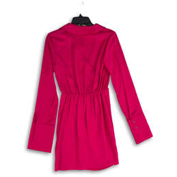 NWT Womens Hot Pink Satin Collared Cuff Detail Long Sleeve Wrap Dress Sz 0 alternative image