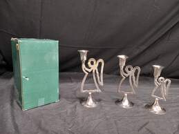 International Handmade Silver Plated Candle Holders Set of 3 Angels India Silver Co. IOB
