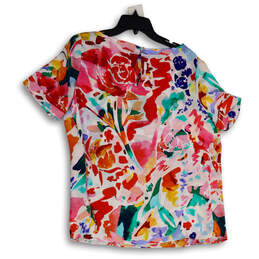 Womens Multicolor Rosette Floral Short Sleeve Pullover Blouse Top Size 2 alternative image
