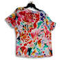 Womens Multicolor Rosette Floral Short Sleeve Pullover Blouse Top Size 2 image number 2
