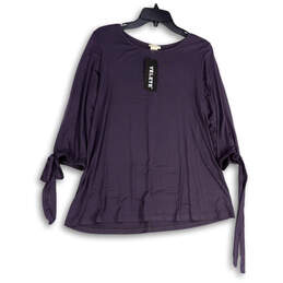 NWT Womens Purple Round Neck 3/4 Sleeve Pullover Blouse Top Size Large
