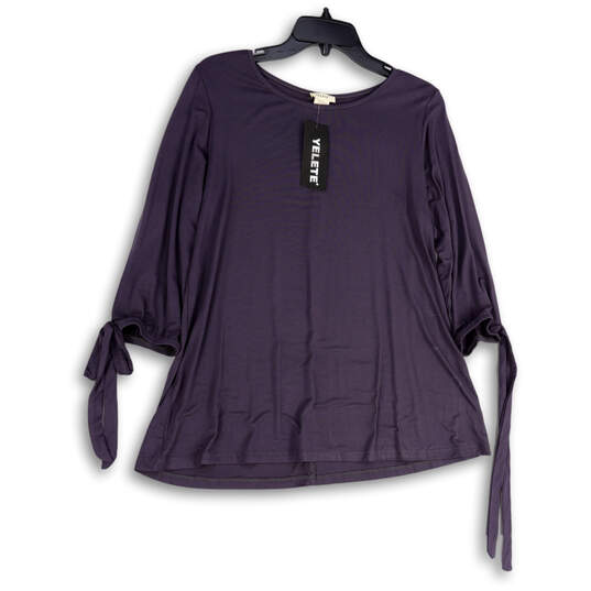 NWT Womens Purple Round Neck 3/4 Sleeve Pullover Blouse Top Size Large image number 1