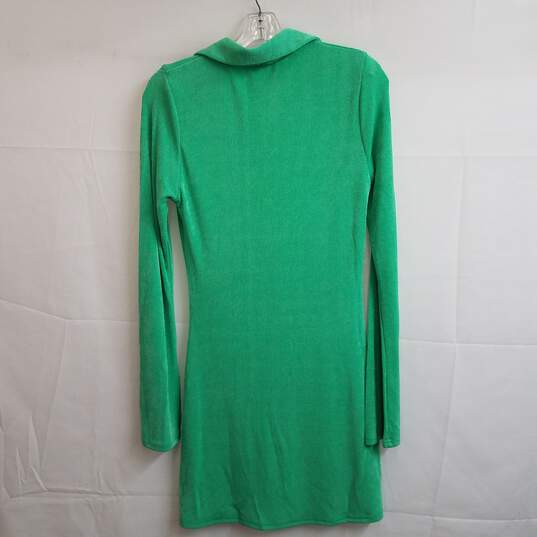 Princess Polly green long sleeve button up stretch jersey mini dress 2 image number 2