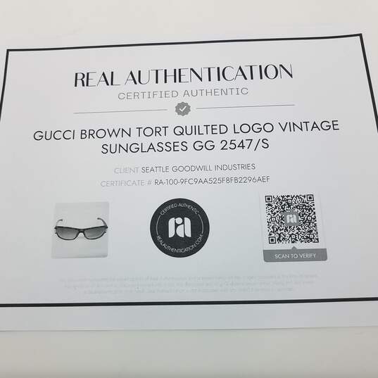 AUTHENTICATED Gucci Brown Tort Quilted Logo Vintage Sunglasses image number 6