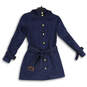 Womens Navy Long Sleeve Belted Hooded Trench Coat Size XS Petite image number 1