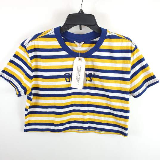 Guess Women Yellow Striped Cropped T Shirt XS NWT image number 1