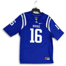 Mens Blue White Duke Blue Devils #16 Short Sleeve Football Jersey Size Medium