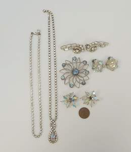 Vintage Icy Rhinestone & Aurora Borealis Silver Tone Clip-On Earrings Necklaces & Brooch 79.5g alternative image