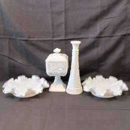 Bundle of 4 Assorted White Milk Glass Dishes