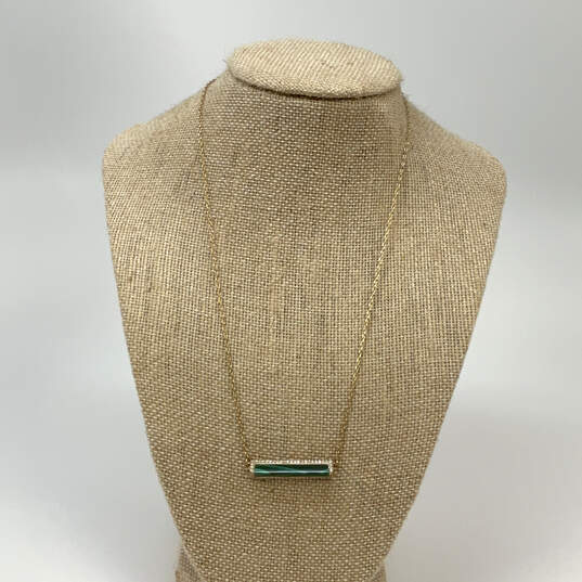 Designer Henri Bendel  Gold-Tone Link Chain Fashion Green Pendant Necklace image number 1