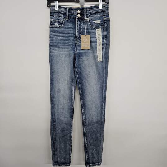 BKE Blue Distressed Denim Slim Fit High Rise Ankle Skinny Jeans image number 1