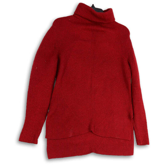 Womens Red Knitted Long Sleeve Turtleneck Side Slit Pullover Sweater Size S image number 1