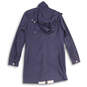 Womens Blue Hooded Flap Pockets Long Sleeve Rain Coat Size XS image number 2