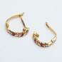 14K Gold Cubic Zirconia & Ruby Hoop Earrings Damage 1.9g image number 4