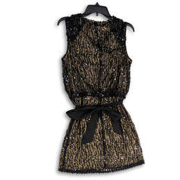Womens Black Sequin Cowl Neck Sleeveless Tie Waist Sheath Dress Size 10 alternative image