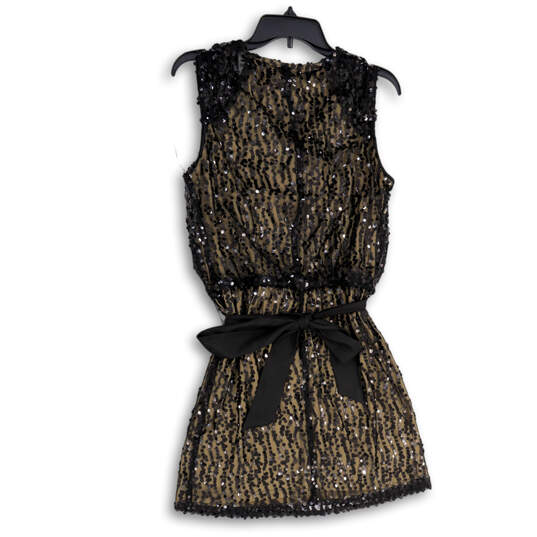Womens Black Sequin Cowl Neck Sleeveless Tie Waist Sheath Dress Size 10 image number 2