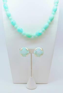 VNTG Mint Green Bead & Silver Tone Jewelry Set