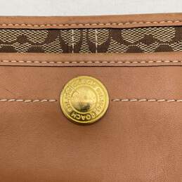 Womens Brown Gold Signature Print Coin Purse Logo Charm Wristlet Wallet alternative image