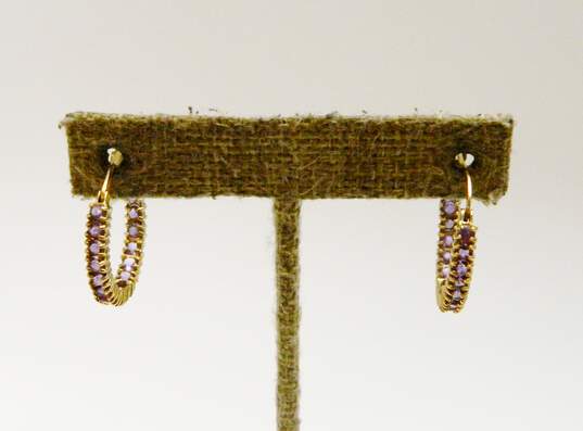 10K Gold Amethyst Accented Hoop Earrings 4.2g image number 2