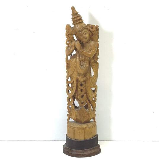 Sandal Wood Hand Crafted Deities Vintage Hindu Statues Lot of 2 Wood carvings image number 2