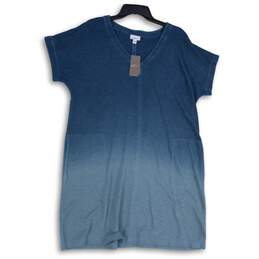 NWT J. Jill Fit Womens Blue Ombre Short Sleeve V-Neck Shift Dress Size Large