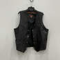 Mens Black Leather Sleeveless V-Neck Snap Front Biker Vest Size X-Large image number 1