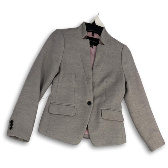 Womens Gray Notch Lapel Long Sleeve Flap Pockets One-Button Blazer Size 0P image number 1
