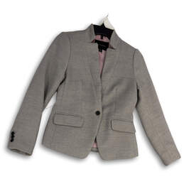 Womens Gray Notch Lapel Long Sleeve Flap Pockets One-Button Blazer Size 0P