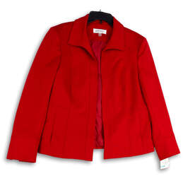 NWT Womens Red Long Sleeve Collared Pockets Open Front Jacket Size 16