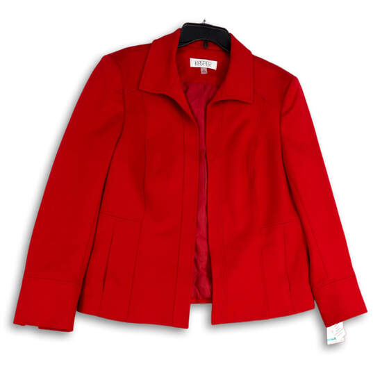 NWT Womens Red Long Sleeve Collared Pockets Open Front Jacket Size 16 image number 1