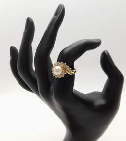 Elegant 14k Yellow Gold Pearl & Spinel Accent Ring 4.5g