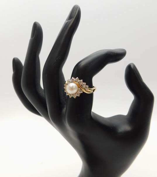 Elegant 14k Yellow Gold Pearl & Spinel Accent Ring 4.5g image number 1