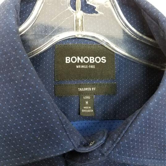 Bonobos Wrinkle Free Tailored Fit Long Sleeve Blue Button Down Shirt Men's Size M (Long) image number 3