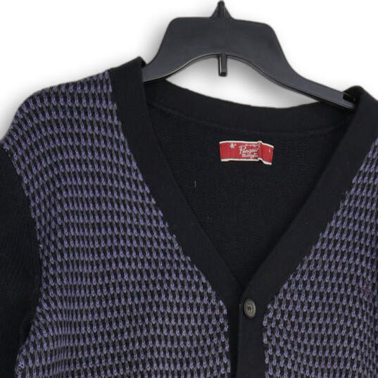 Mens Black Knitted Belt Pockets Button Front Cardigan Sweater Size Large image number 3