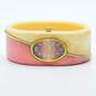 Vintage Dior Bulova 7943 Goldtone Pink & Cream Bakelite Hinged Bangle Bracelet Watch 37.4g image number 1